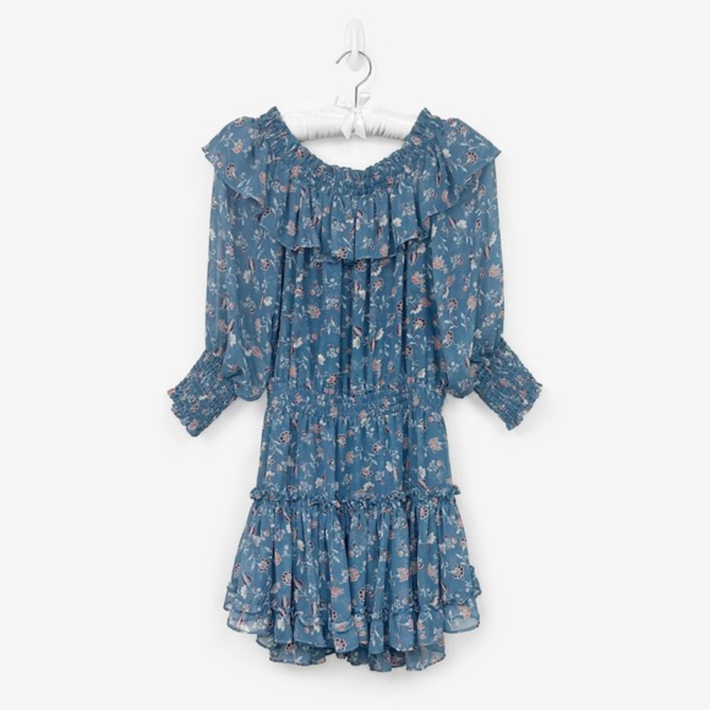 MISA Los Angeles Katryna Ruffle Mini‎ Dress Size S Blue Floral Boho Soft Girl